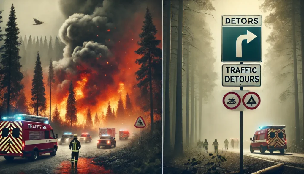 산불로 교통 통제 확대