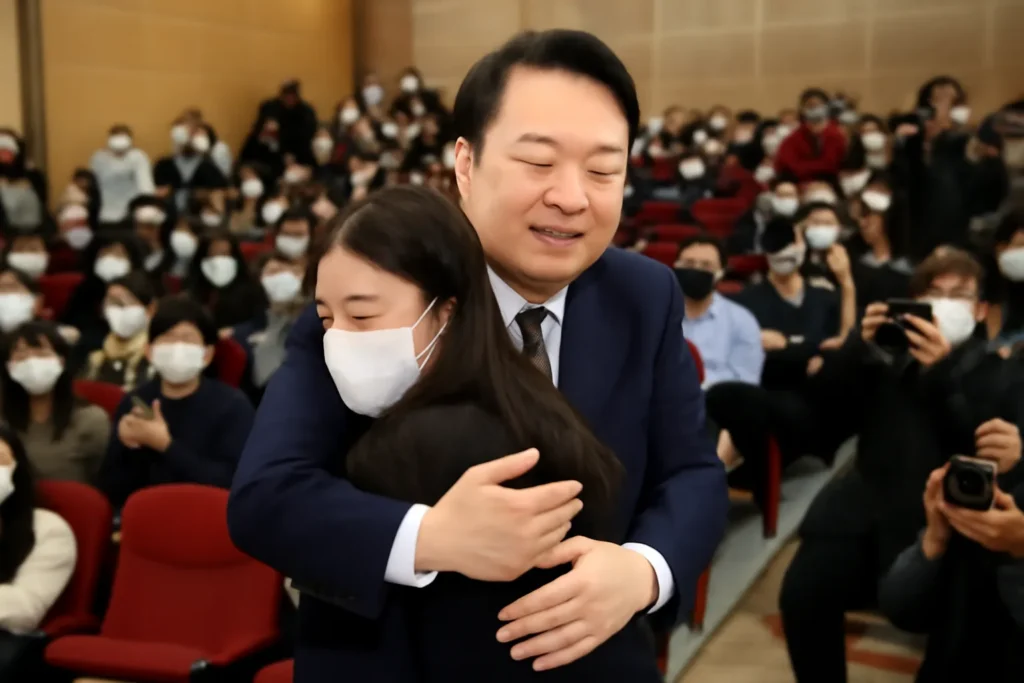 윤석열 대학생 포옹