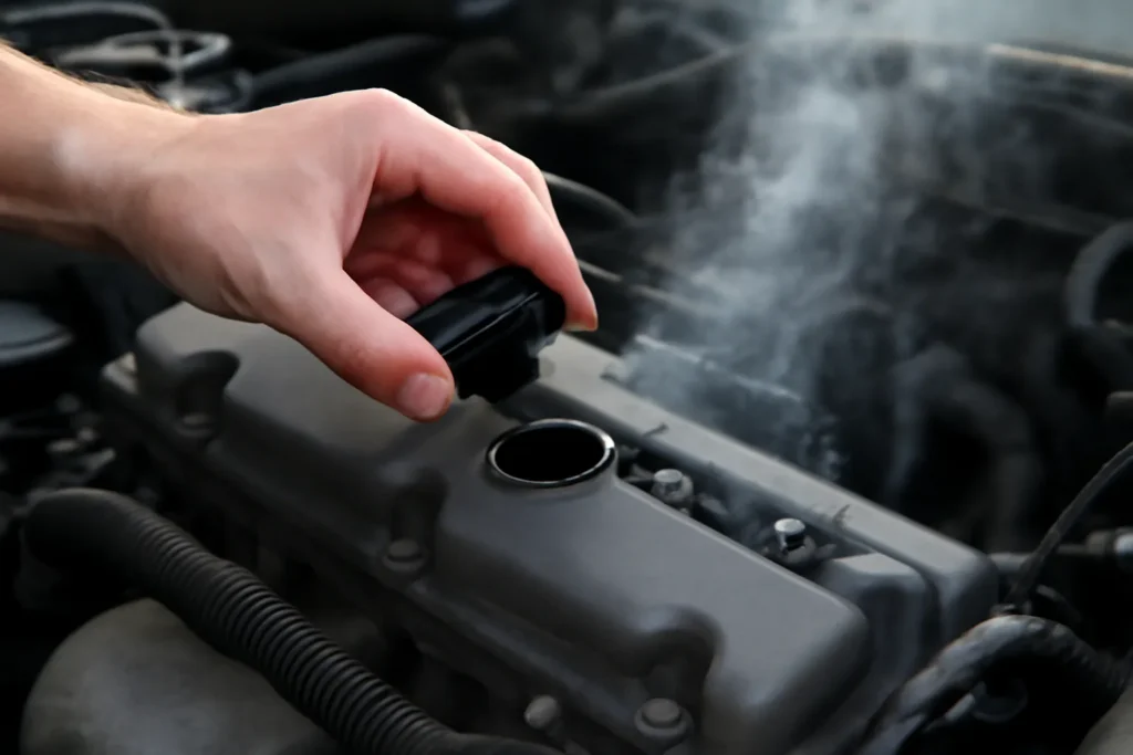 엔진오일 뚜껑 열고