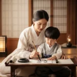 「죽림 정사에서 한석봉을 길러 낸 어머니」